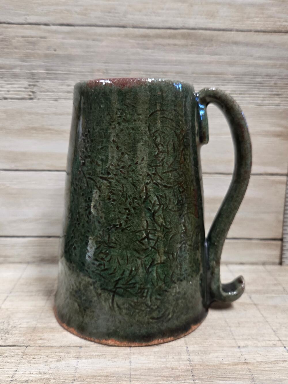 Studio Pottery Mug Green Stoneware Handmade Artisan Coffee Cup Signed A.H.